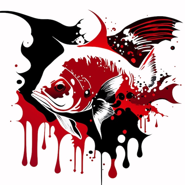 Vetor ilustração de um peixe robalo com uma tatuagem de tinta pingando sangue de fundo branco