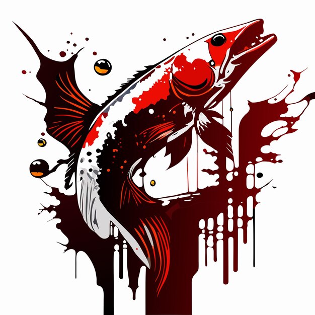 Vetor ilustração de um peixe robalo com uma tatuagem de tinta pingando sangue de fundo branco