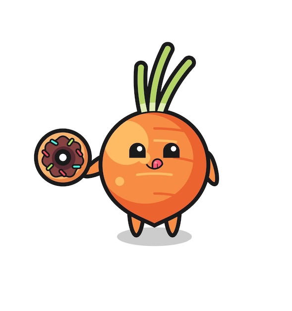 Ilustração de um personagem de cenoura comendo um donut