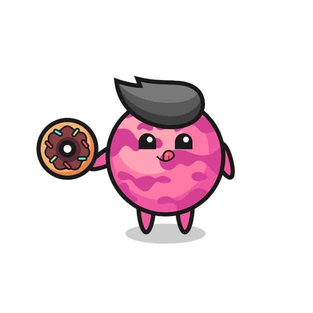 Ilustração de um personagem de colher de sorvete comendo um donut