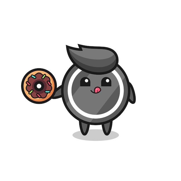 Ilustração de um personagem de disco de hóquei comendo um donut