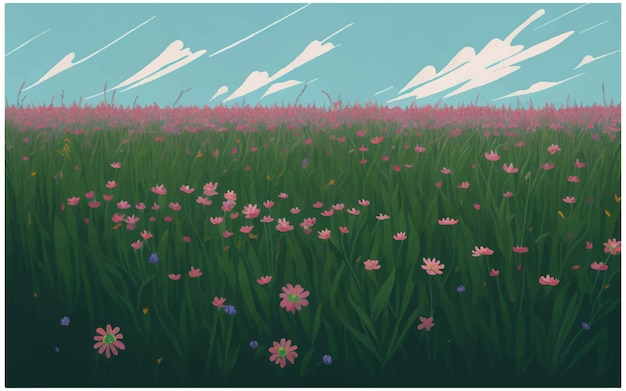 Vetor ilustração de um prado de flores na primavera