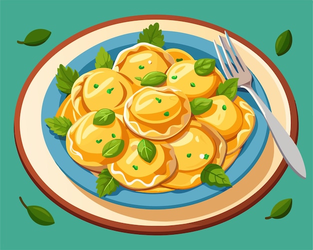 Vetor ilustração de um prato com ravioli