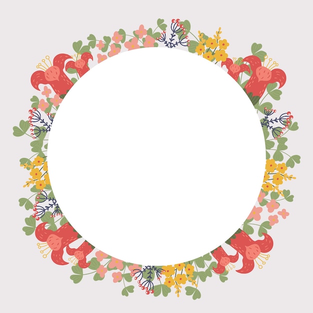 Ilustração de um quadro redondo floral com flores quadro para texto adequado para casamento de cartão postal
