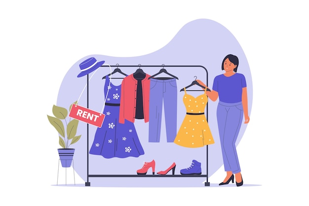 Ilustração de um serviço de aluguer de vestidos para moda e eventos especiais