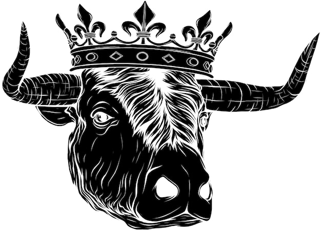 Ilustração de um touro de cabeça com uma coroa
