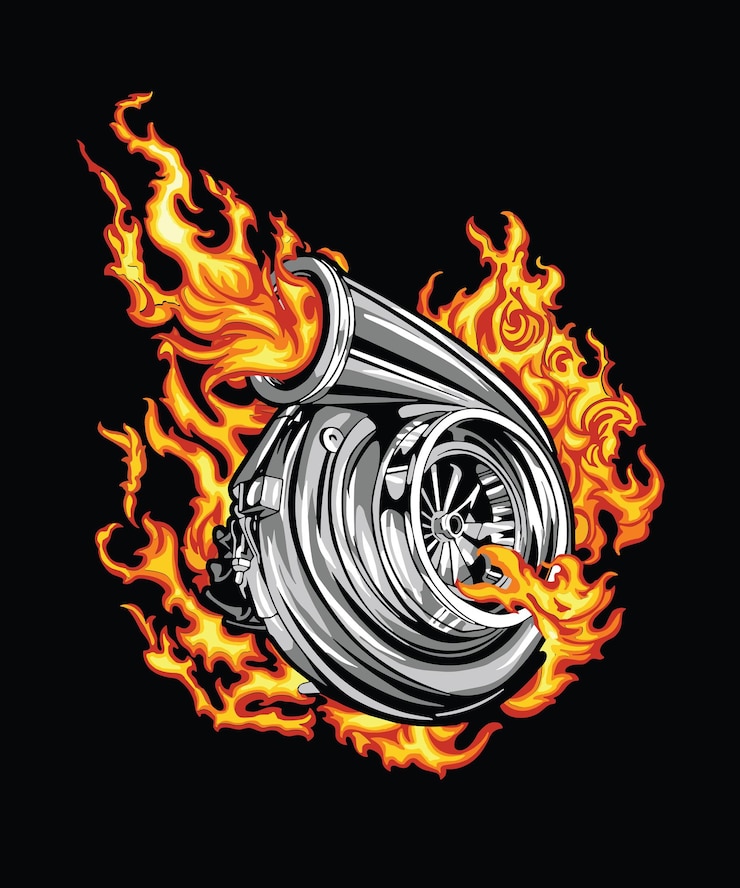 Vetor ilustração de um turbo com chamas saindo dele