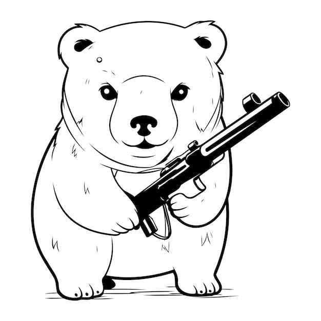 Ilustração de um urso polar com uma arma em um fundo branco