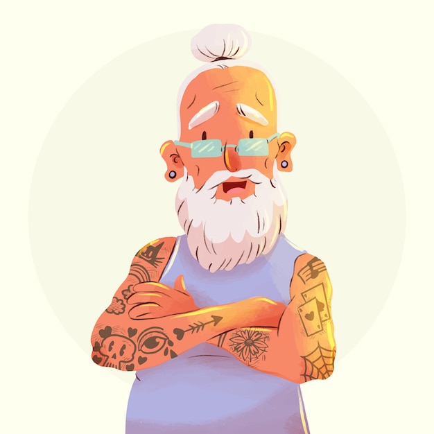 Ilustração de um velho tatuado