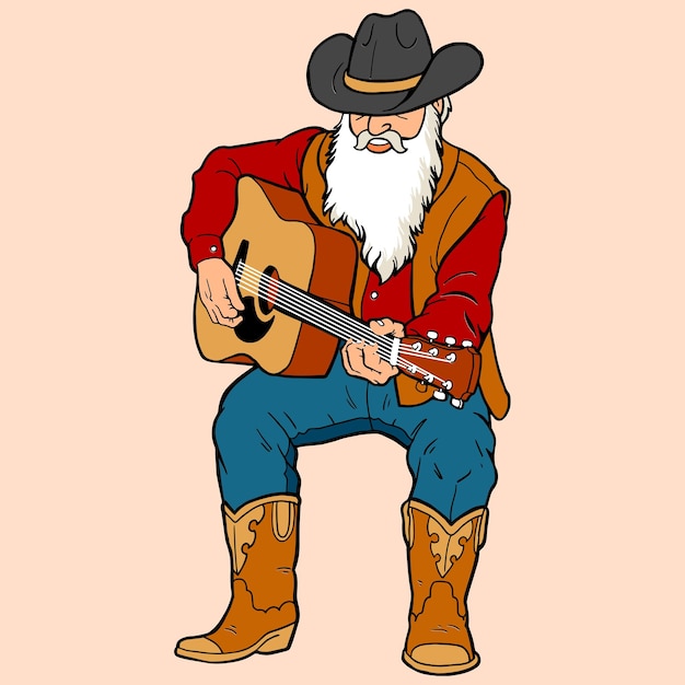 Vetor ilustração de um velho vaqueiro e uma guitarra