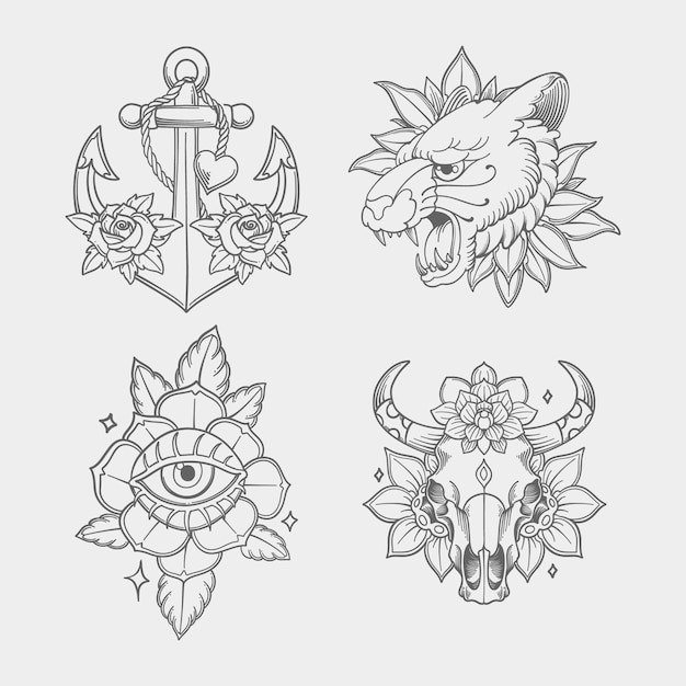 Ilustração de uma antiga coleção de tatuagens desenhada à mão