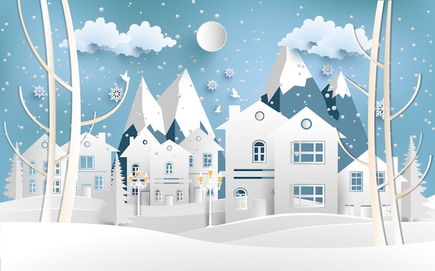 Ilustração de uma bela casa no inverno. feliz natal. arte de design e artesanato