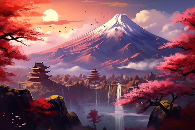 Vetor ilustração de uma bela china huangshan paisagem montanhas rio