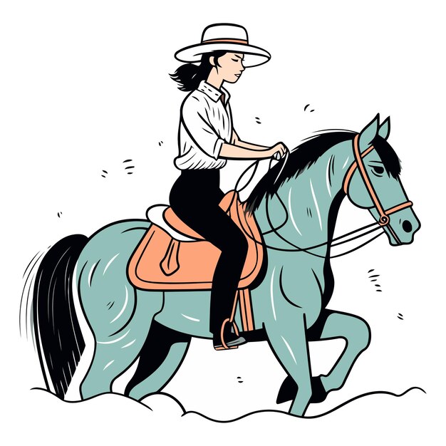 Vetor ilustração de uma bela mulher montando um cavalo