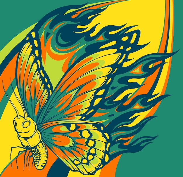 Vetor ilustração de uma borboleta feita de fogo
