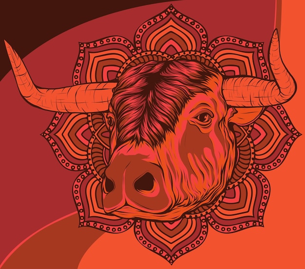 Ilustração de uma cabeça de touro feroz em um fundo branco
