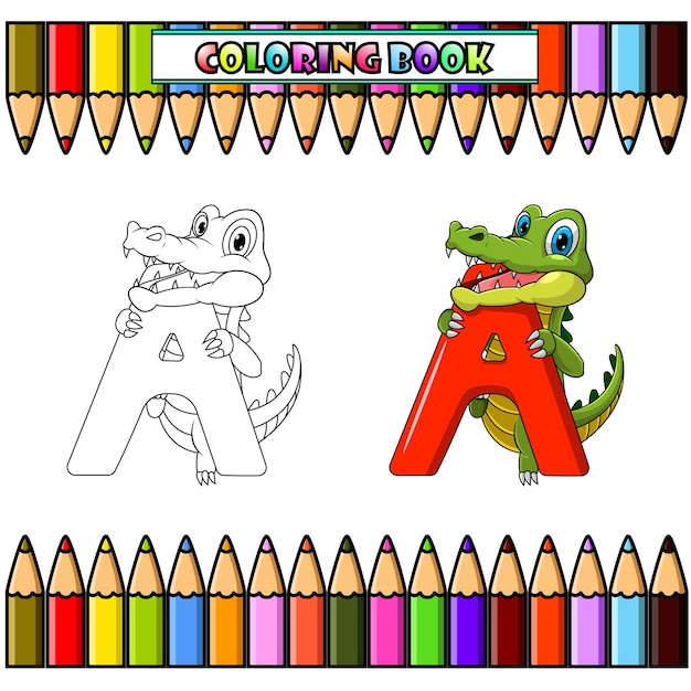 Vetor ilustração de uma carta para alligator para livro de coloração