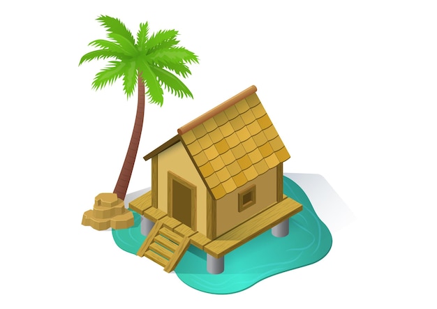 Ilustração de uma casa de madeira com palma
