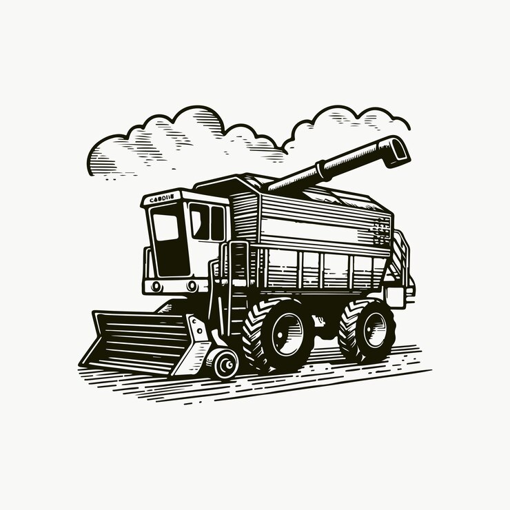 Vetor ilustração de uma colhedora de combinados desenhada à mão