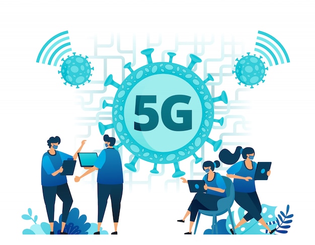 Ilustração de uma conexão de internet 5g para apoiar as atividades durante a pandemia do vírus covid-19.