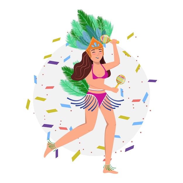 Vetor ilustração de uma dançarina de samba em biquíni carnaval brasileiro design de personagens