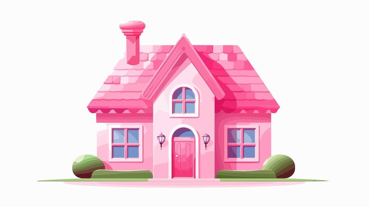 Vetor ilustração de uma encantadora casa rosa em fundo branco