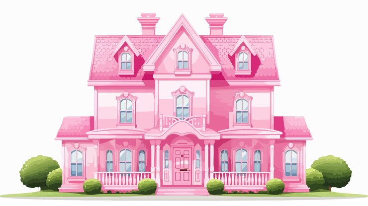 Vetor ilustração de uma encantadora casa rosa em fundo branco