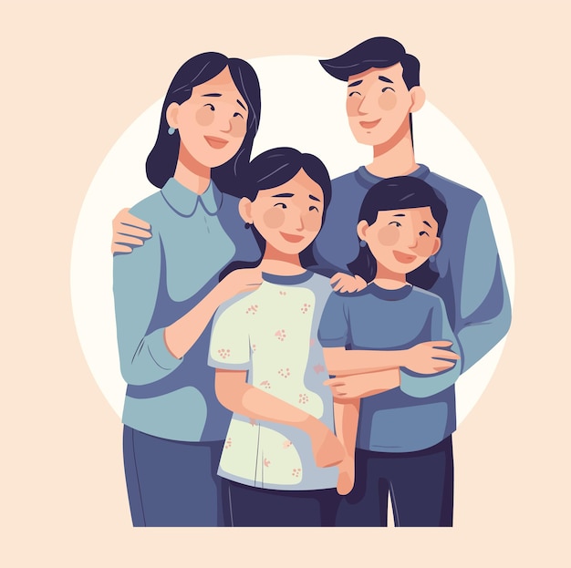 Vetor ilustração de uma família com uma menina e um menino