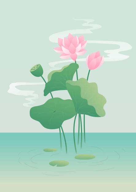 Vetor ilustração de uma flor de lótus florescendo na água