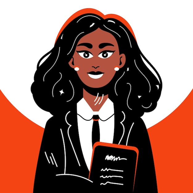 Ilustração de uma garota negra em um terno de mulher de negócios