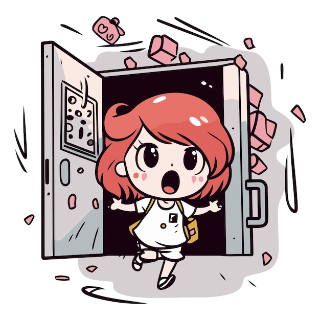 Vetor ilustração de uma garota ruiva abrindo a porta para o futuro