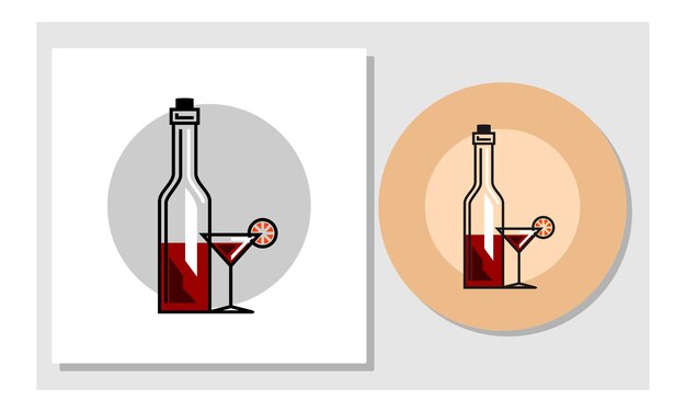 Vetor ilustração de uma garrafa de vinho e um copo com uma rodela de limão