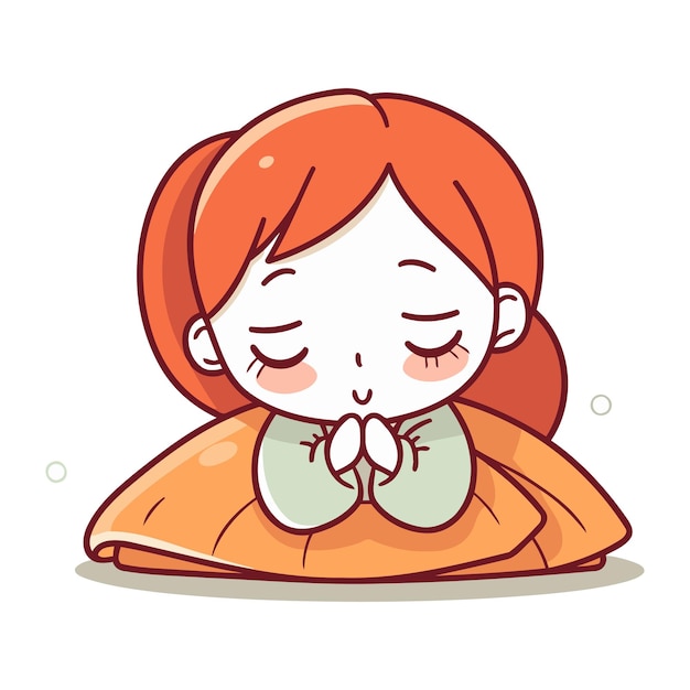 Vetor ilustração de uma linda garota ruiva dormindo em uma almofada
