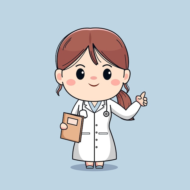 Ilustração de uma linda médica com um dedo apontando desenho de personagem kawaii bonito