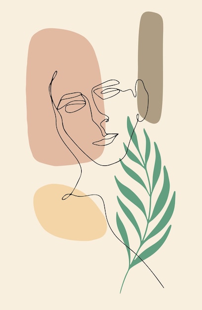 Ilustração de uma linha mulher abstrata elegante feminina minimalismo romântico jovem forma de cor bonita
