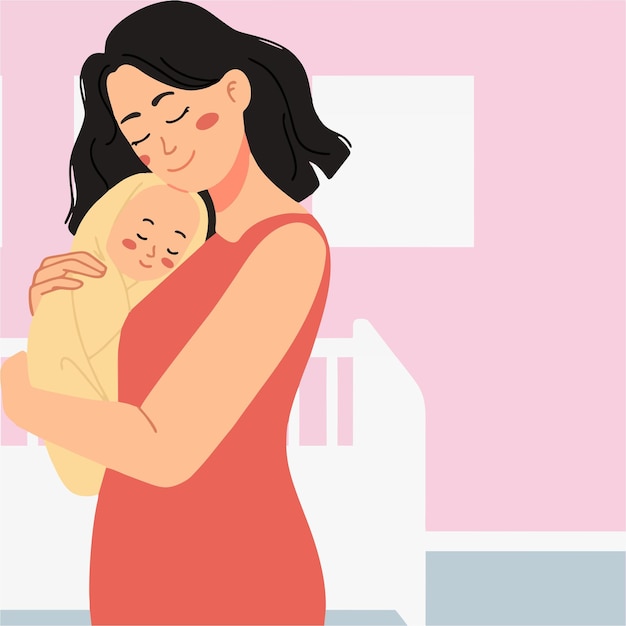 ilustração de uma mãe segurando um bebê