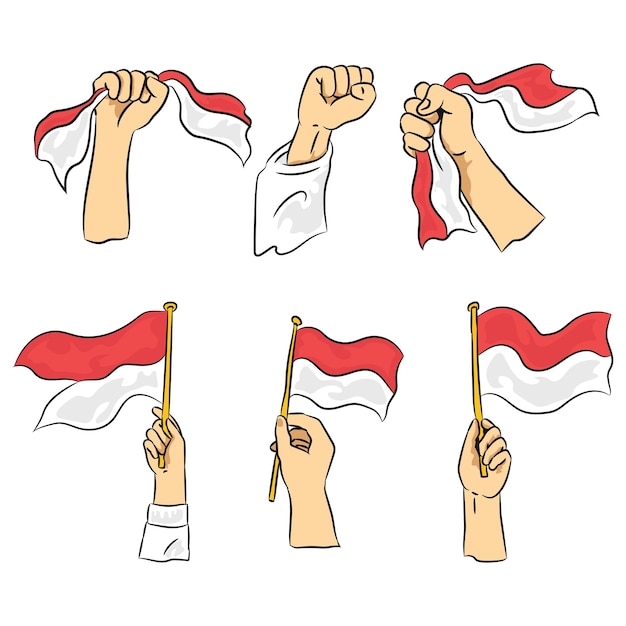 Ilustração de uma mão segurando a bandeira da Indonésia