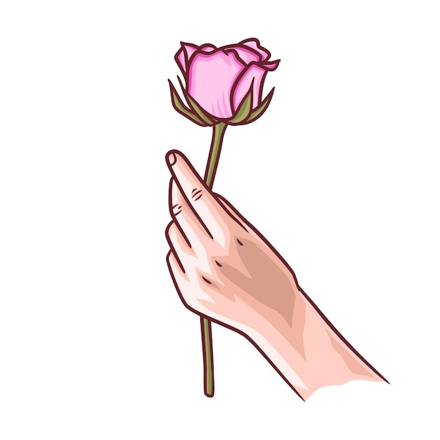 Vetor ilustração de uma mão segurando flores rosas