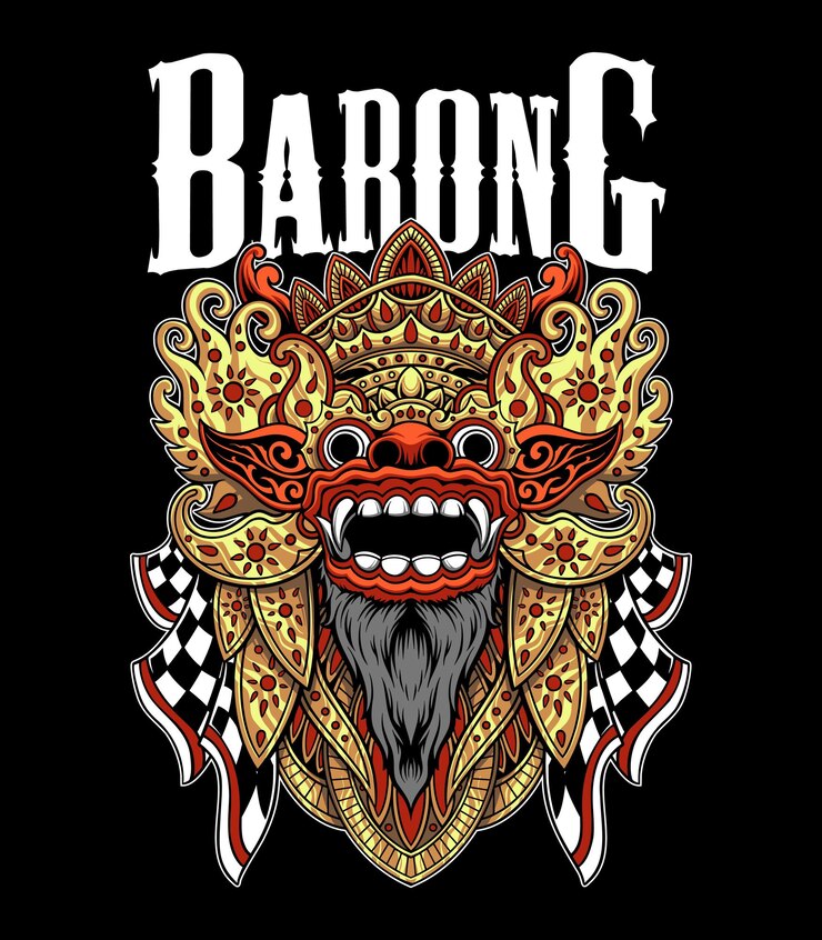 Vetor ilustração de uma máscara de barong balinesa com alto vetor detalhado