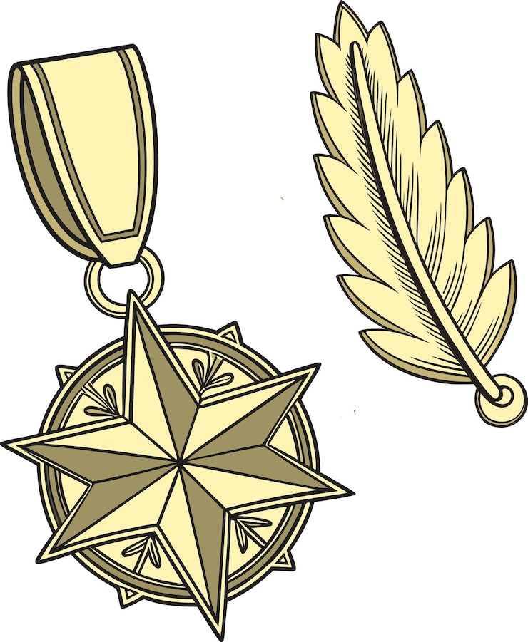 Vetor ilustração de uma medalha de ouro com um motivo de estrela emparelhado com um símbolo de folha de louro que representa uma