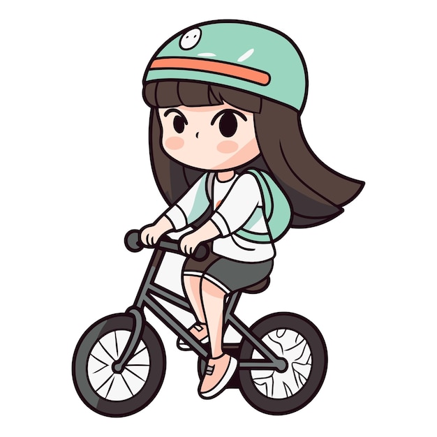 Vetor ilustração de uma menina bonita andando de bicicleta em fundo branco