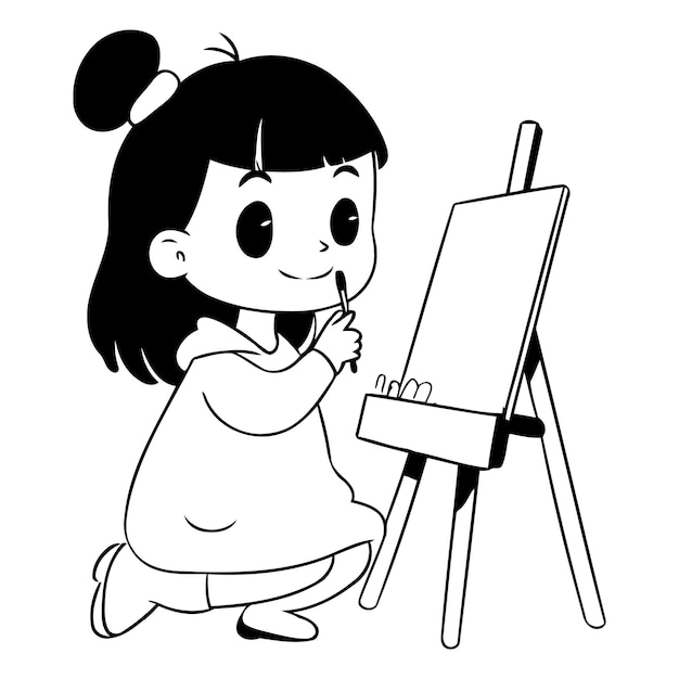 Vetor ilustração de uma menina bonita pintando em um cavaleiro