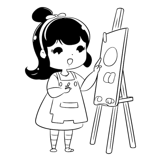 Vetor ilustração de uma menina bonita pintando em um cavaleiro