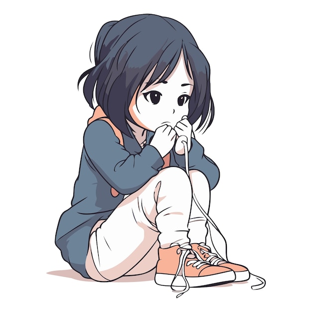 Vetor ilustração de uma menina bonita sentada e pensando em algo
