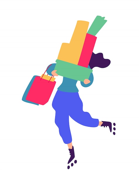 Ilustração de uma menina com compras.