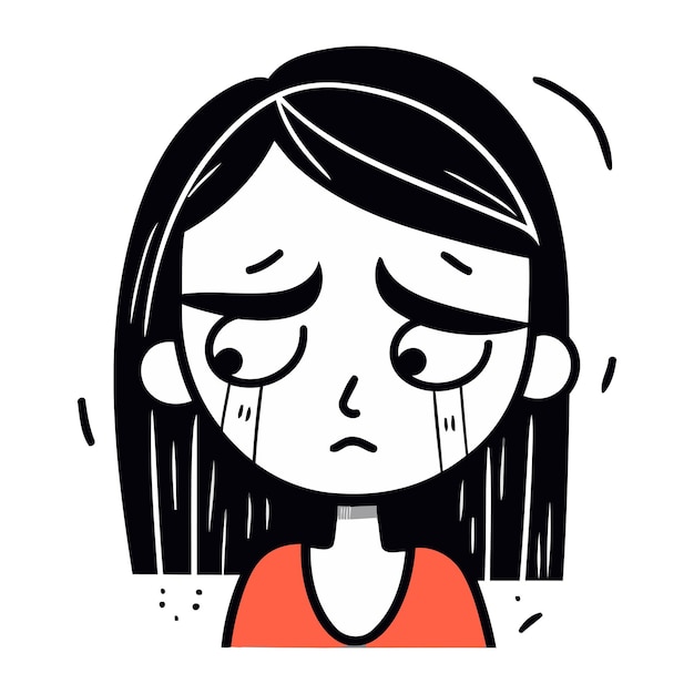 Vetor ilustração de uma menina com uma expressão triste em seu rosto