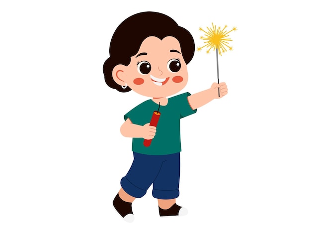 Ilustração de uma menina comemorando o Ano Novo segurando faíscas