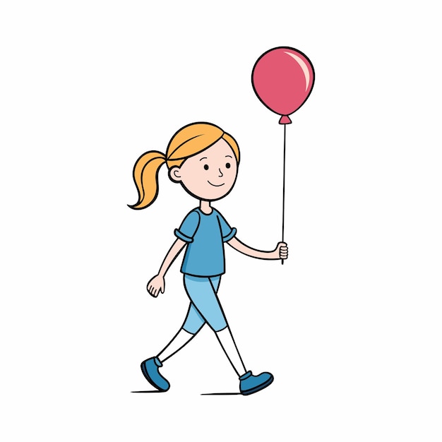 Ilustração de uma menina feliz caminhando com um balão de ar