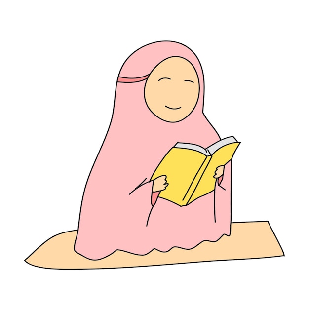 Vetor ilustração de uma menina lendo o alcorão