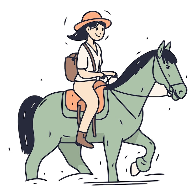 Vetor ilustração de uma menina montando um cavalo no estilo de desenho animado